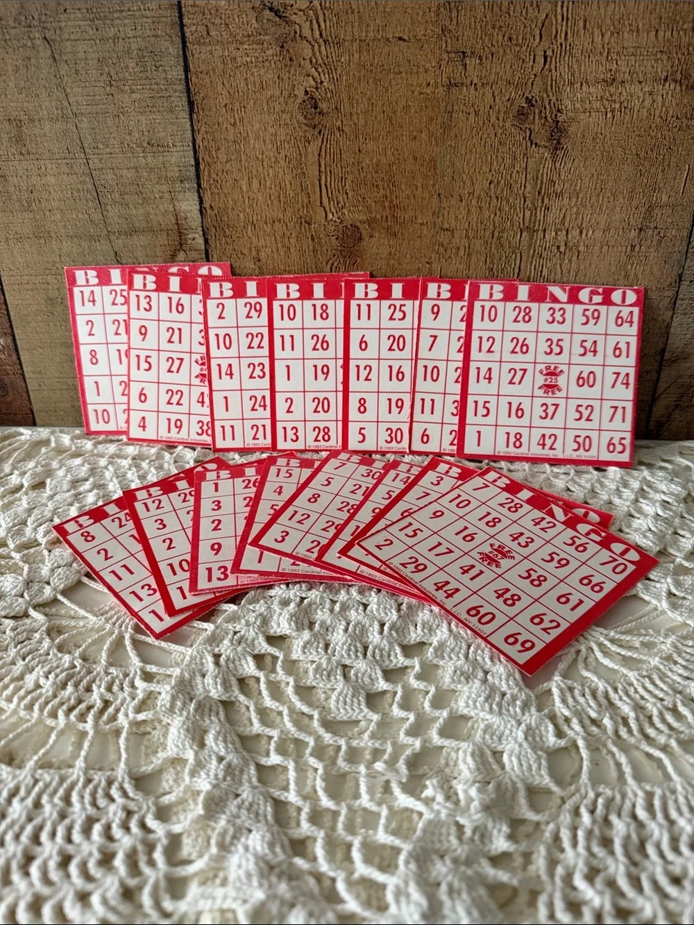 Vintage Bingo Game Cards Set 15 - Red and White